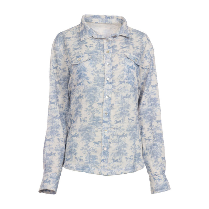 Dapplebay Equestrian Toile Breezy Button Up Top-Moonrise