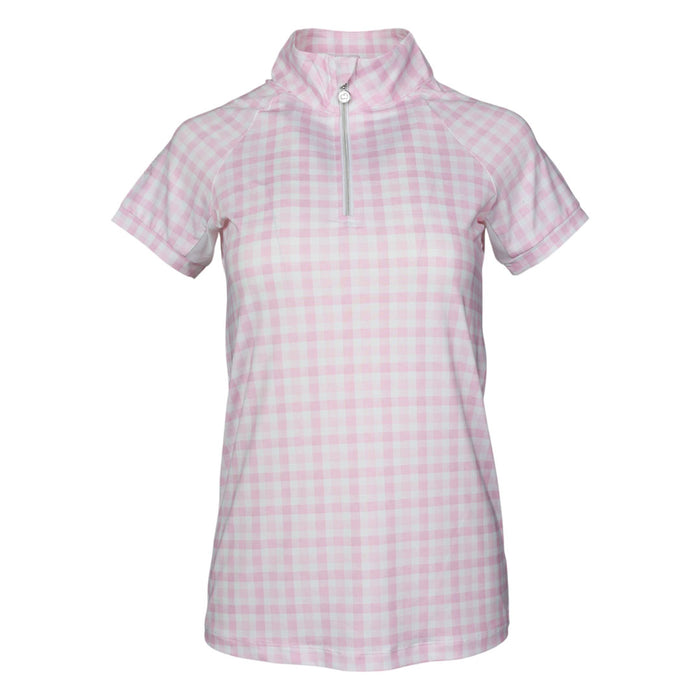 Dapplebay Gingham 1/4 Zip Riding Top - Short Sleeve-Pink/White