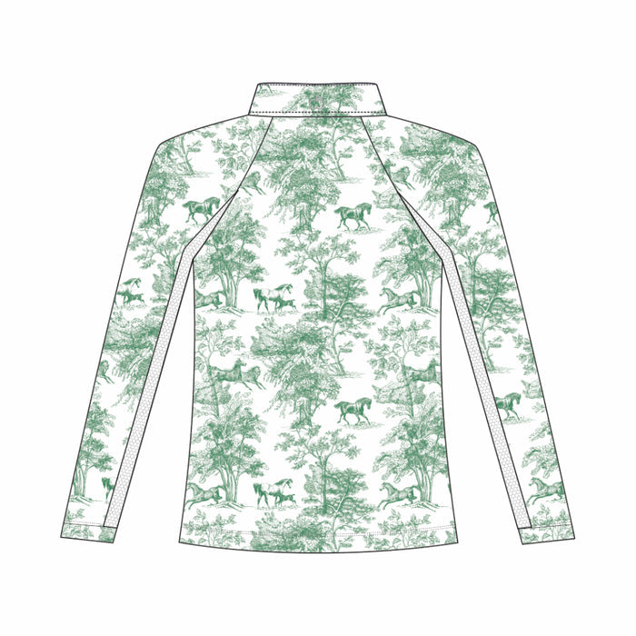 Dapplebay Kids Green Equestrian Toile 1/4 Zip - Long Sleeve - Breeches.com