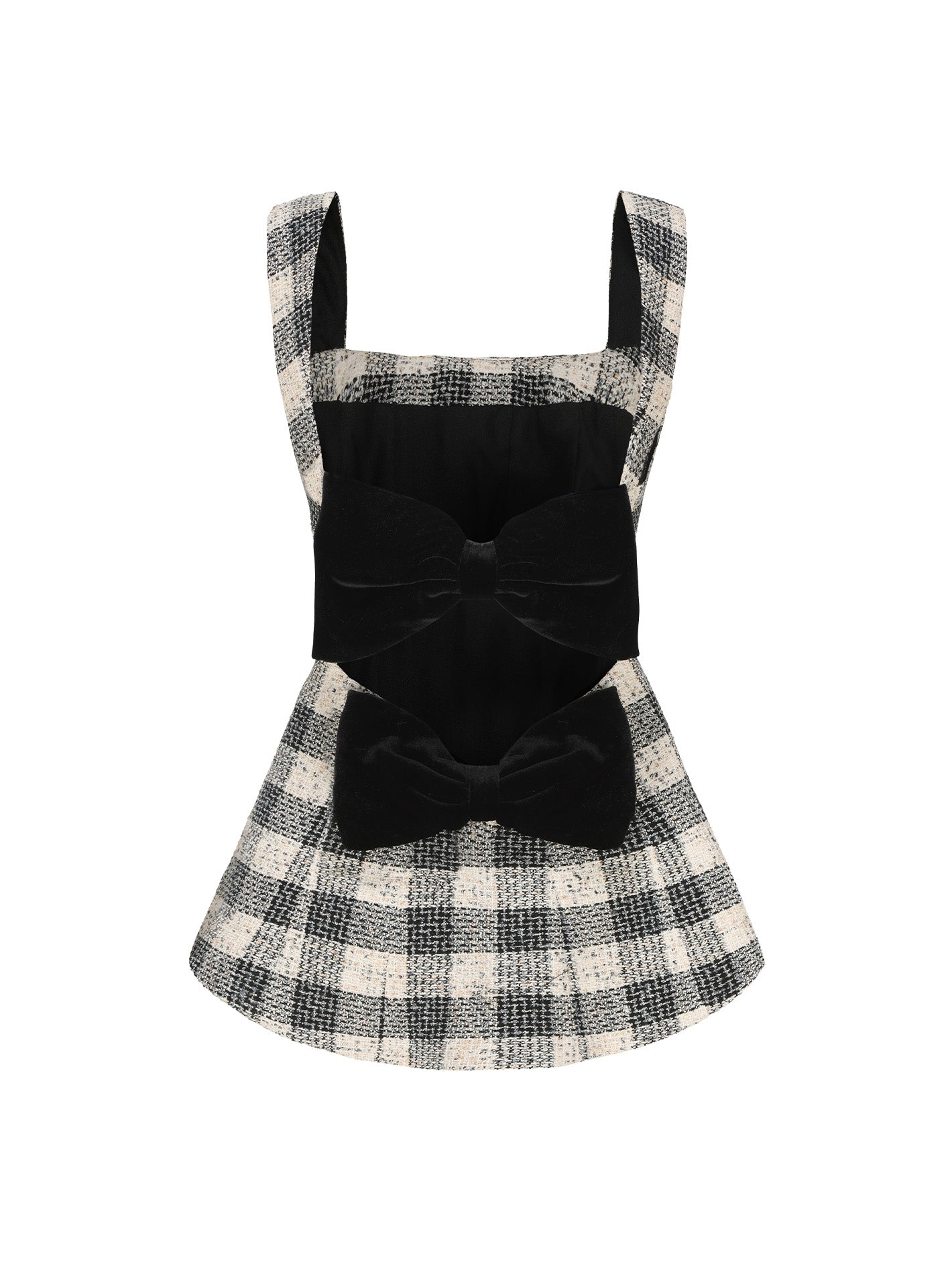 Annabella Textured Woven Black Checkered Bow Top (Final Sale)