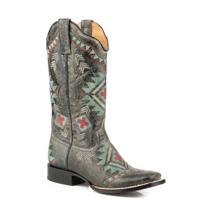 Roper Womens Waxy Black Leather Vamp & Shaft Boots
