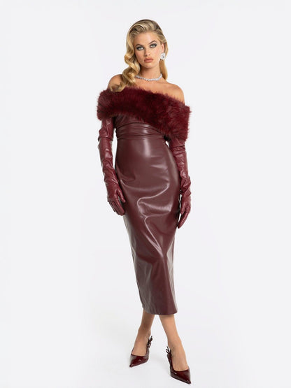 Gabrielle Fur Maxi Dress (Red)