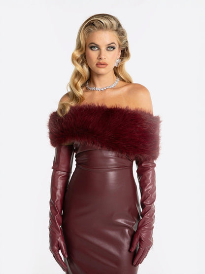 Gabrielle Fur Maxi Dress (Red)