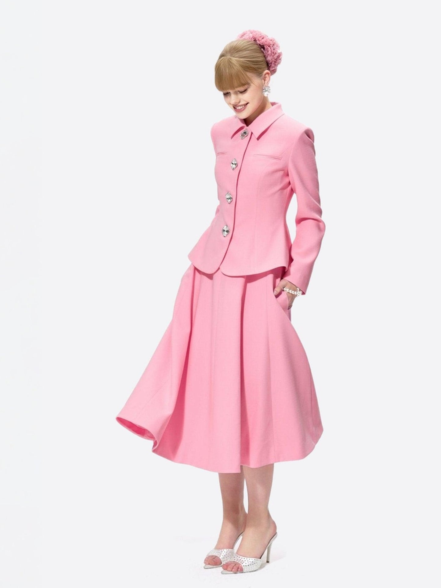 Josephine Square-Neck Pink Midi Dress