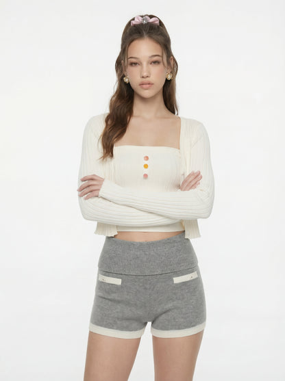 Jane Cropped Ribbed White Knit Cardigan