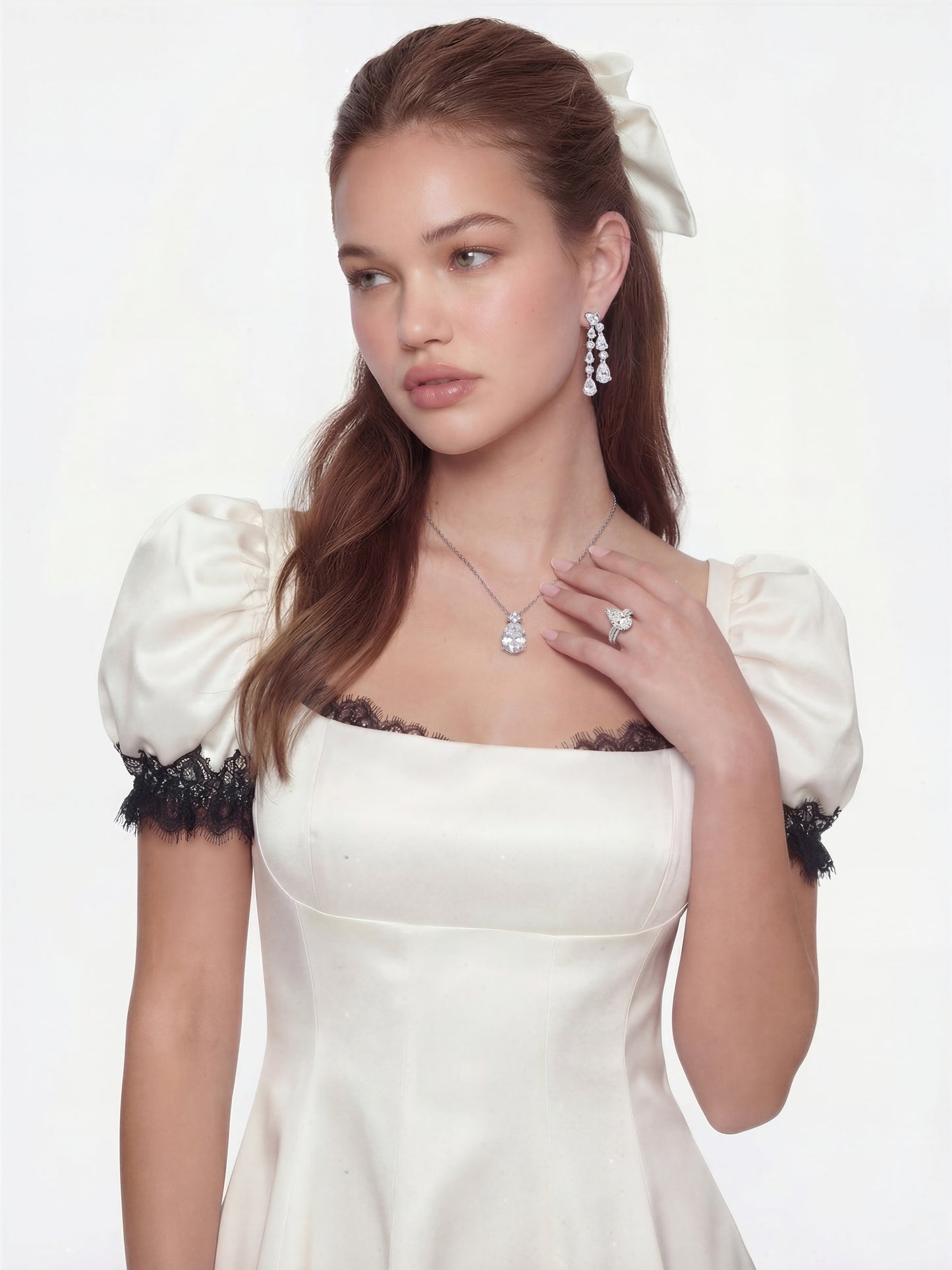 Natalia White Lace Puff Sleeve Mini Dress