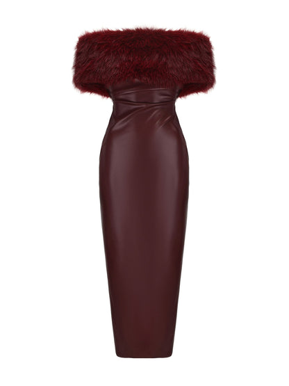 Gabrielle Fur Maxi Dress (Red)