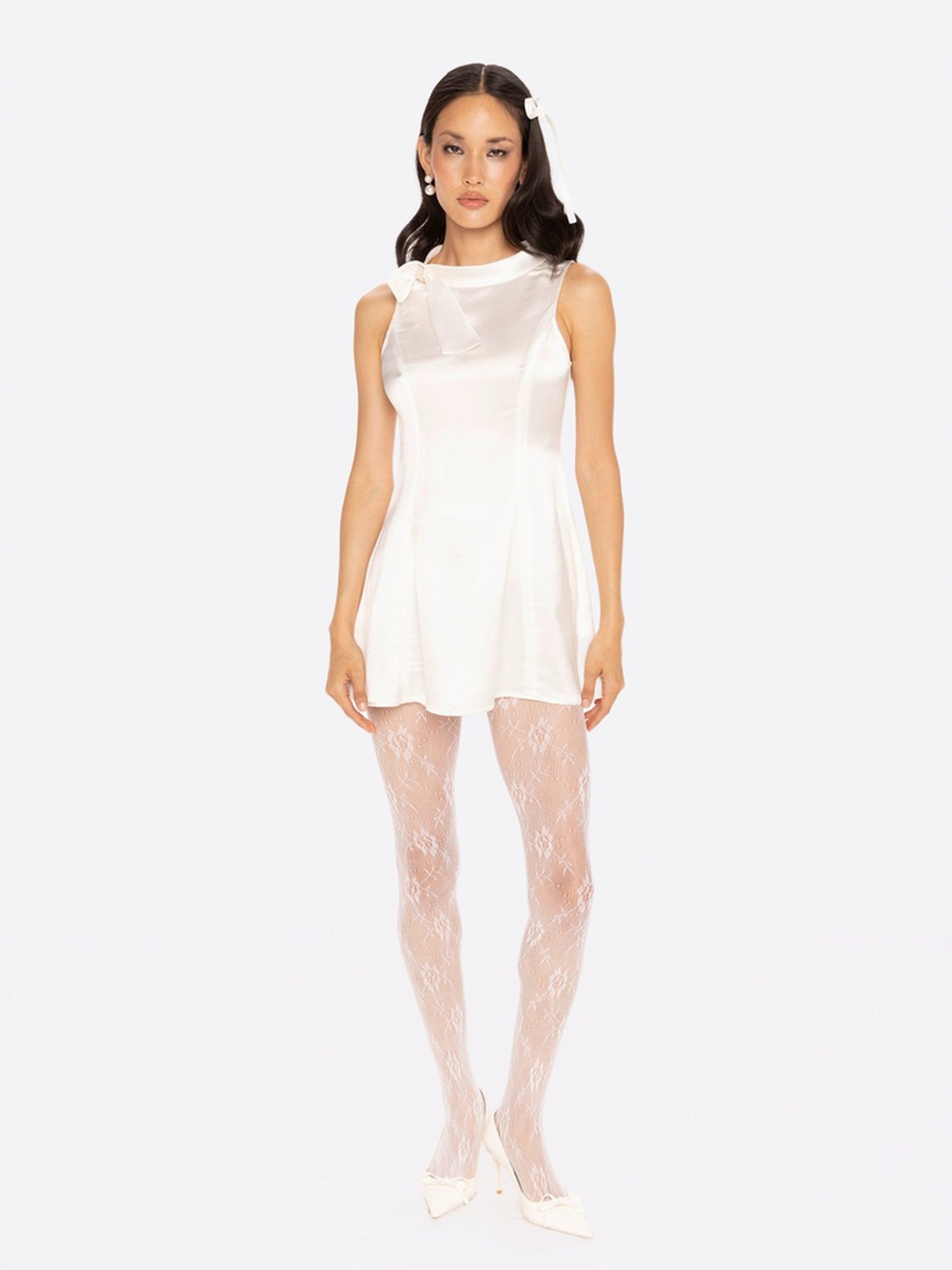 Lila Satin Mini Dress (White)
