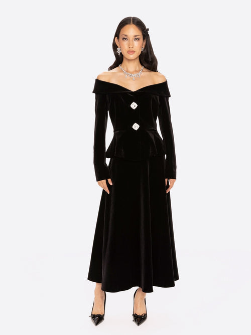 Blaire Velvet Maxi Skirt (Black)