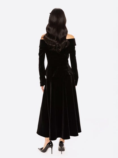 Blaire Velvet Maxi Skirt (Black)