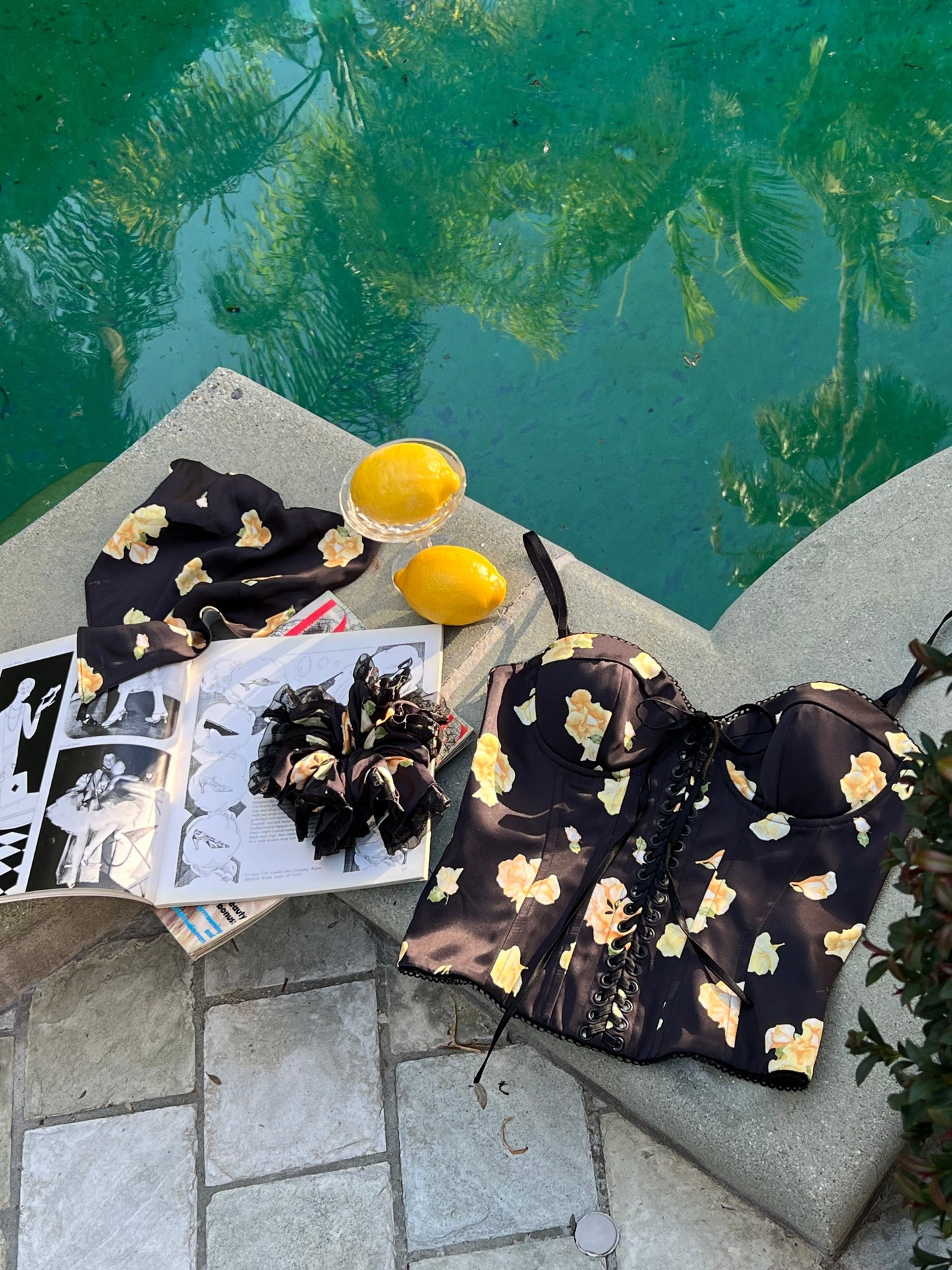 Mara Floral Black Hair Scarf
