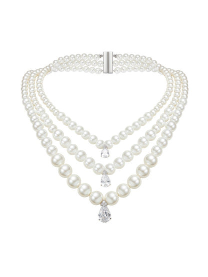 Adriana Layered Pearl Drop Necklace