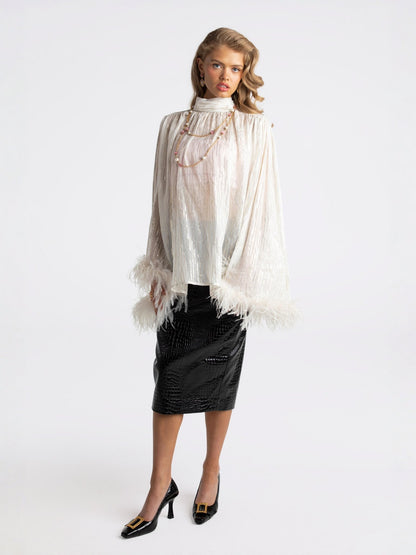 Keira Feather Top (White) (Final Sale)