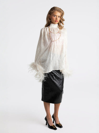 Keira Feather Top (White) (Final Sale)