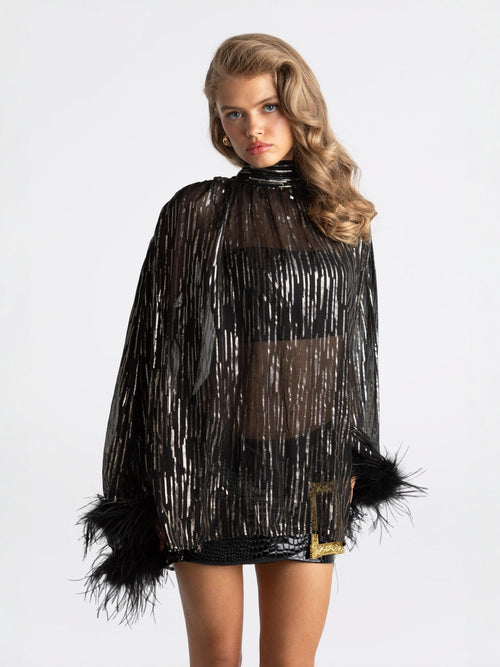 Keira Feather Top (Black) (Final Sale)