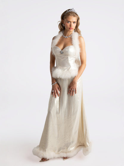 Christina Velvet Skirt  (White)