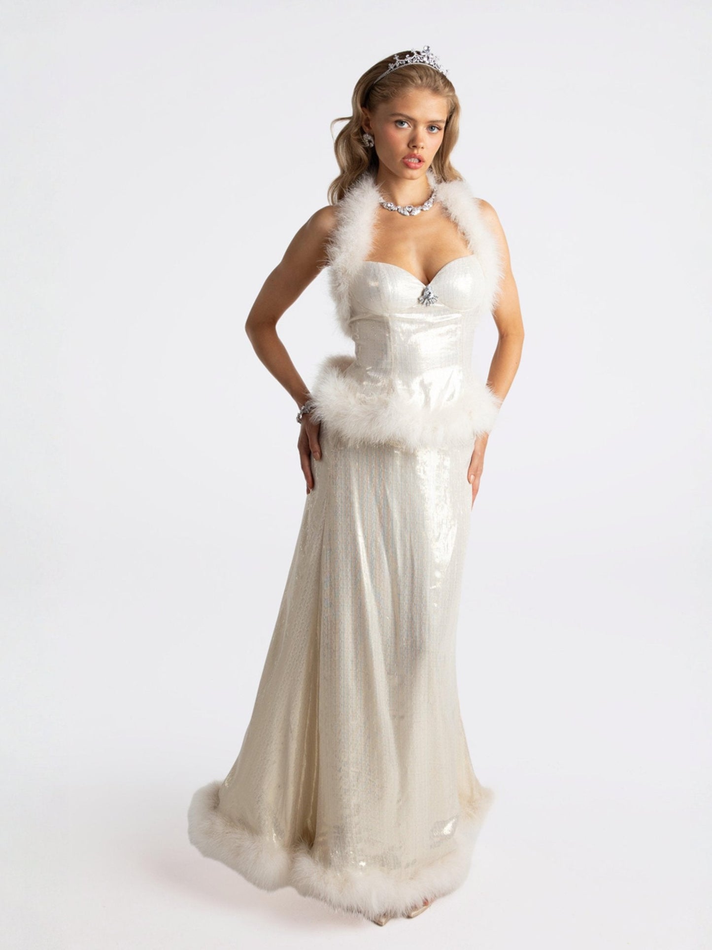 Christina Velvet Skirt  (White)