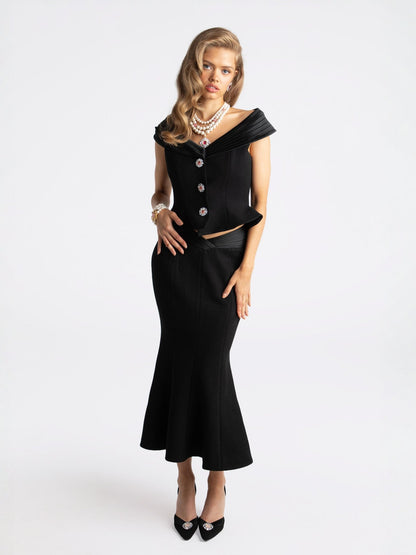 Belle Satin Top (Black) (Final Sale)
