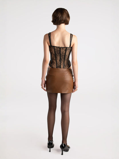 Miranda Leather Mini Skirt (Brown) (Final Sale)
