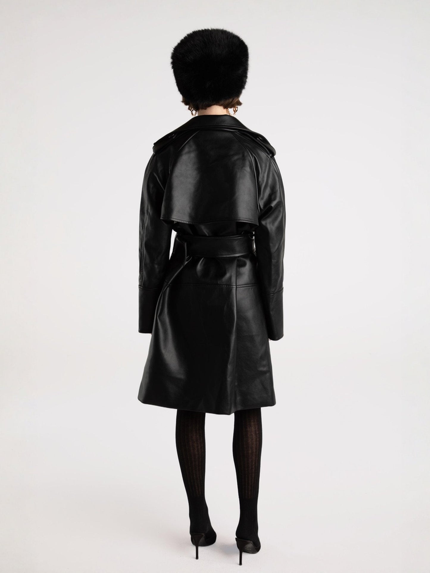 Keira Leather Trench Coat (Black) (Final Sale)