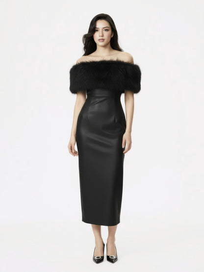 Gabrielle Fur Maxi Dress (Black)