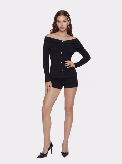 Brigitte Off-Shoulder Knit Black Top