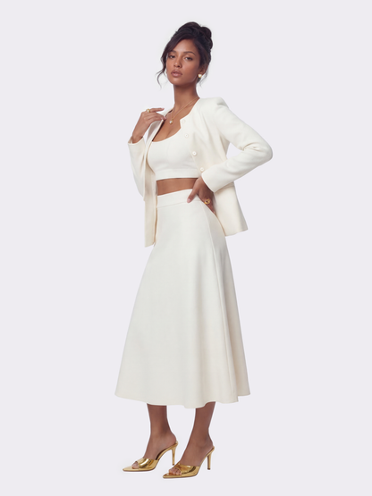 Natalia Tailored A-Line White Midi Skirt