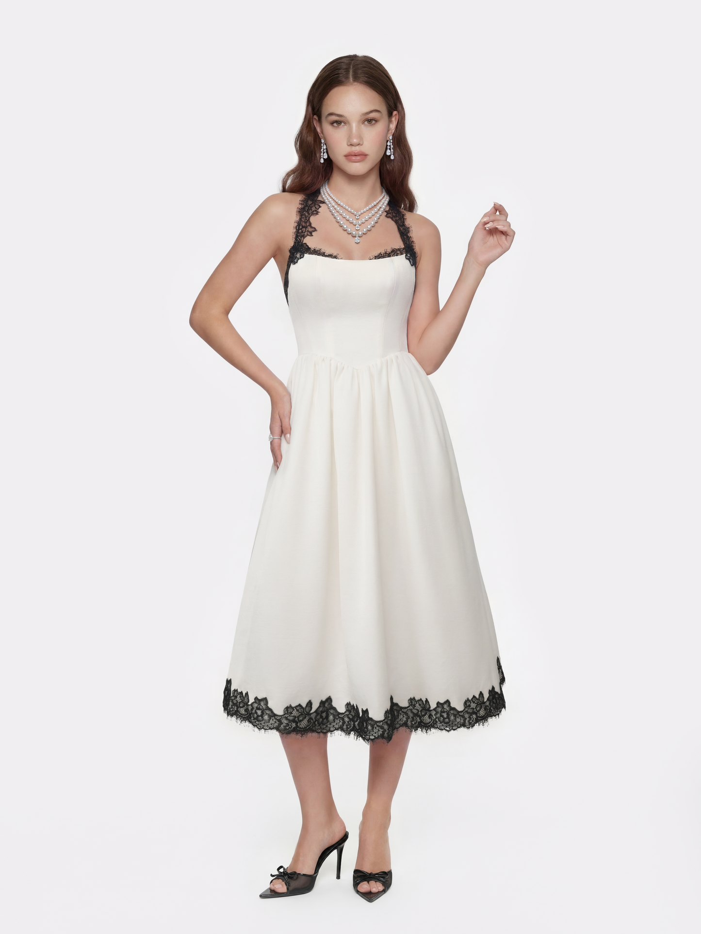 Chantal Lace Halter Ivory Acetate Maxi Dress
