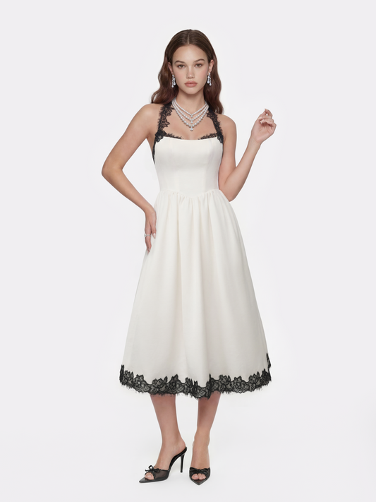Chantal Lace Halter Ivory Acetate Maxi Dress