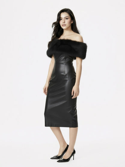 Gabrielle Fur Maxi Dress (Black)