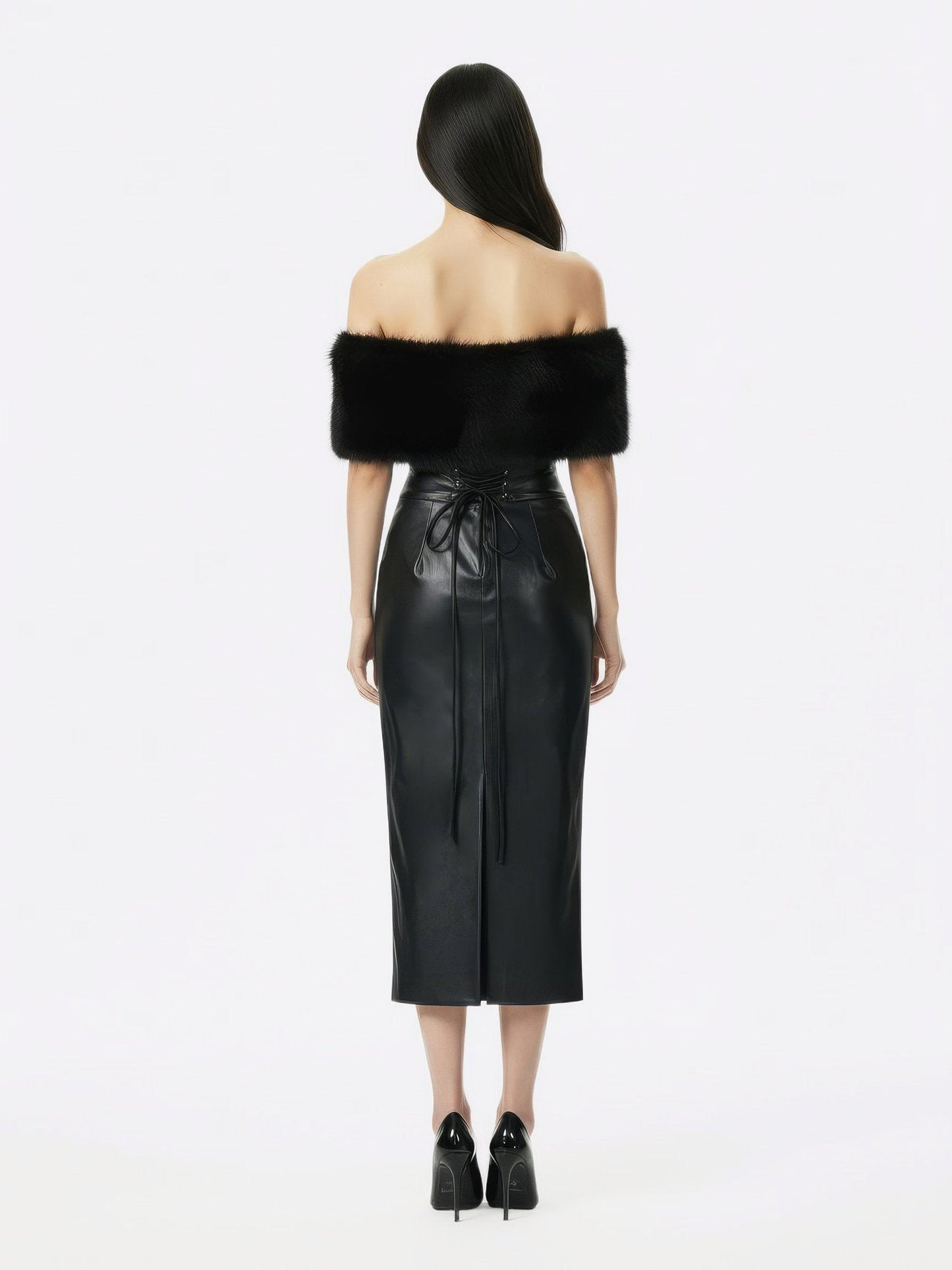 Gabrielle Fur Maxi Dress (Black)