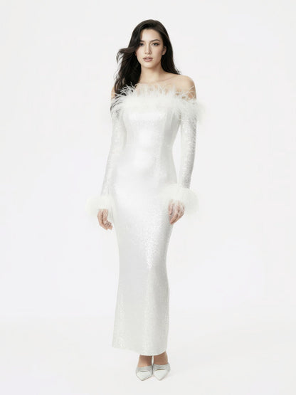 Neva Sequin Maxi Dress (White)