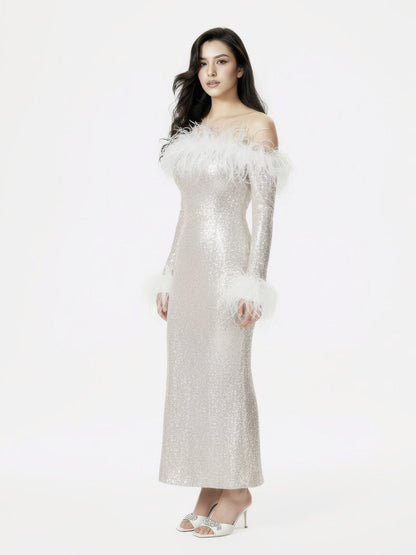 Neva Sequin Maxi Dress (White)