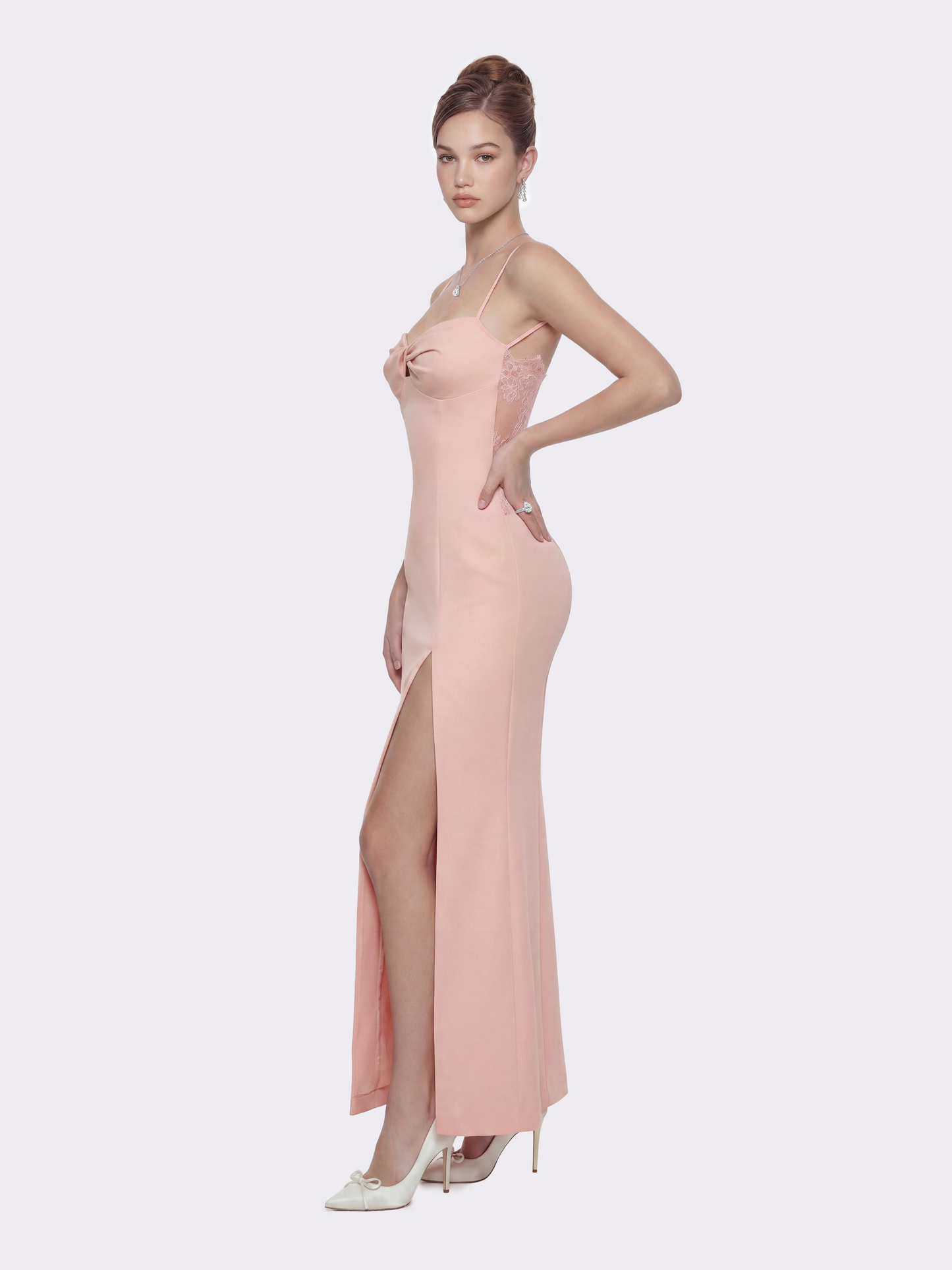 Brielle Twist-Front Peach Pink Dress