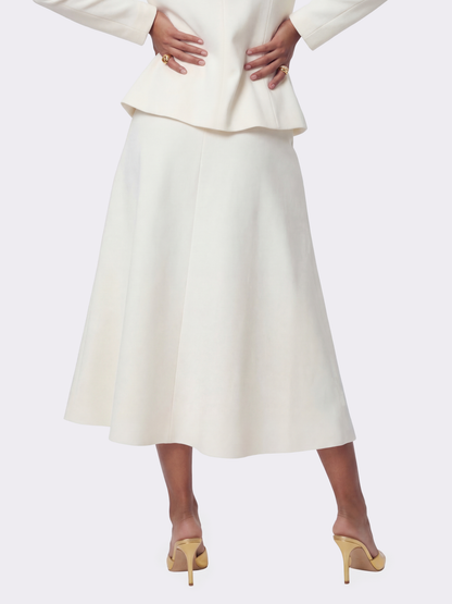 Natalia Tailored A-Line White Midi Skirt