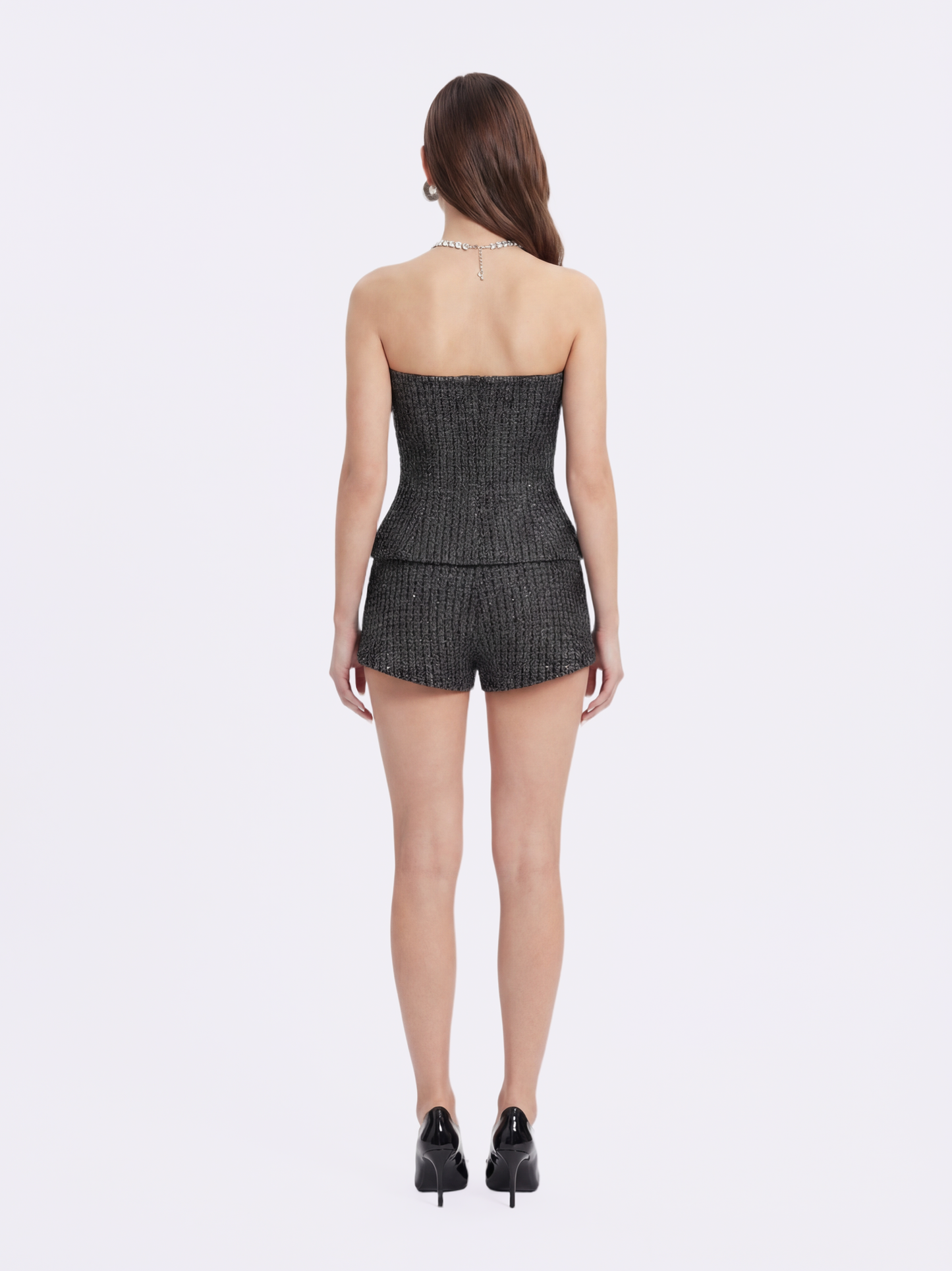Annabella Textured Black & Silver Woven Shorts