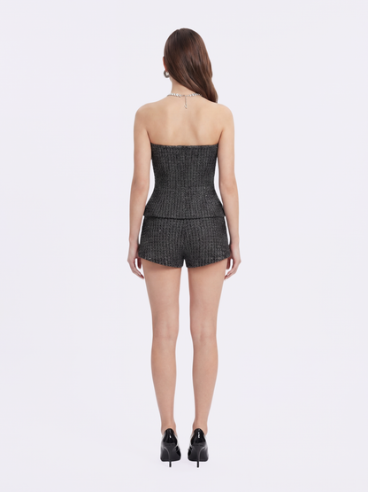 Annabella Textured Black & Silver Woven Shorts