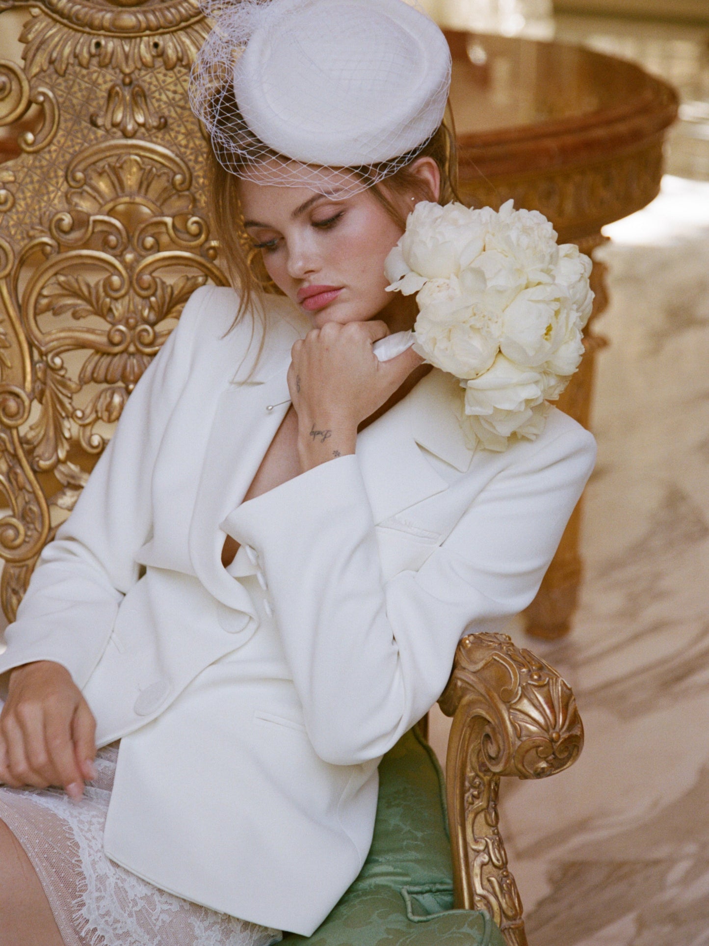 Margot Peak-Lapel White Blazer
