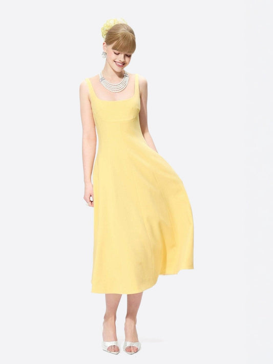 Josephine Square-Neck Yellow Midi Dress