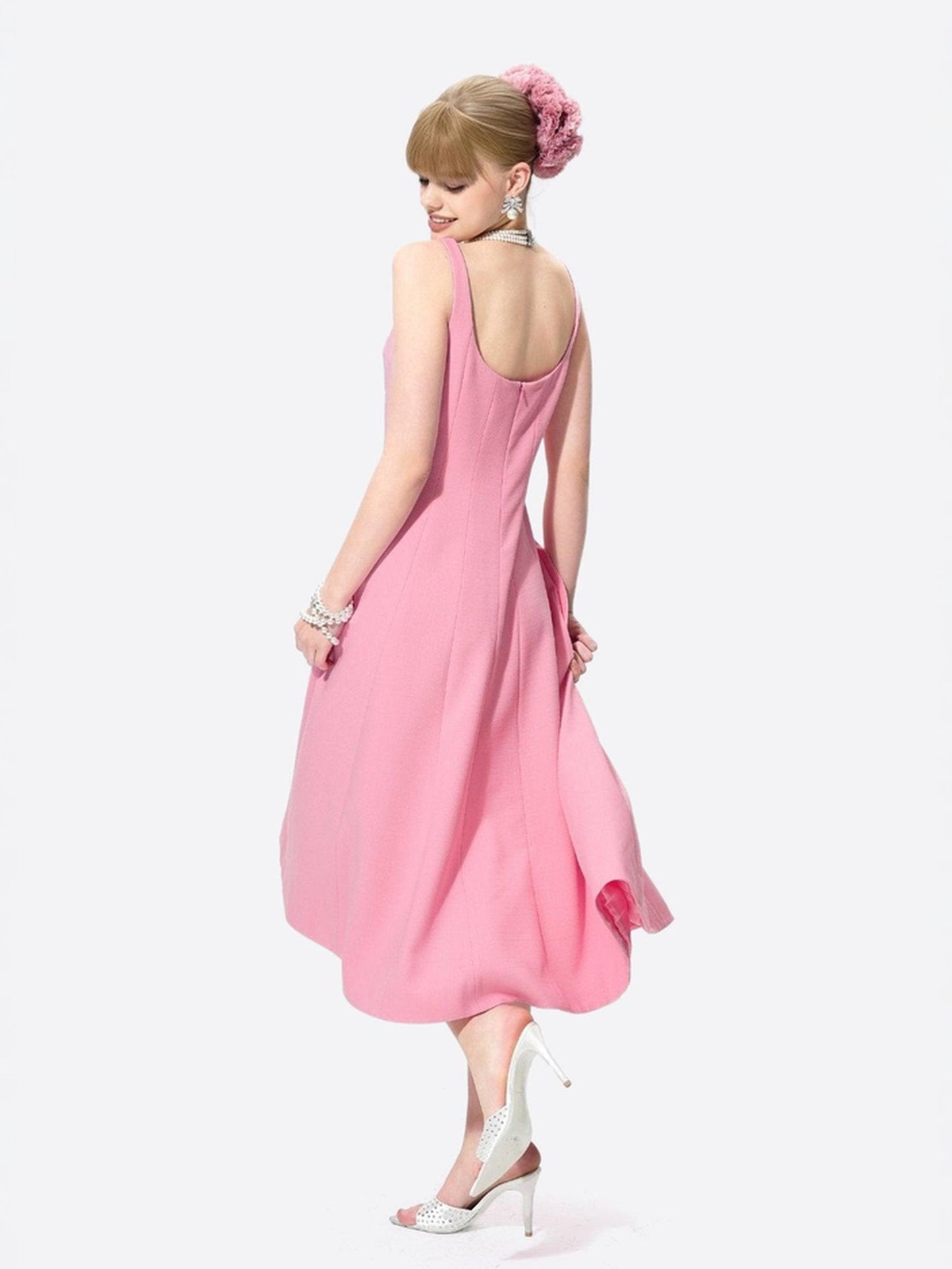 Josephine Square-Neck Pink Midi Dress