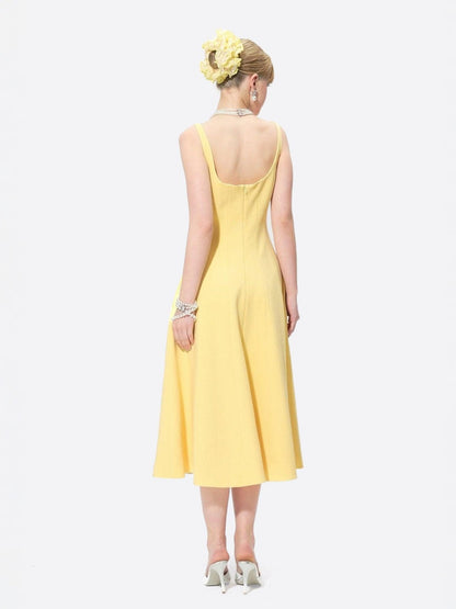 Josephine Square-Neck Yellow Midi Dress