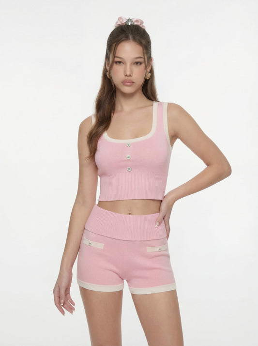 Millie Contrast-Trim Pink Knit Vest