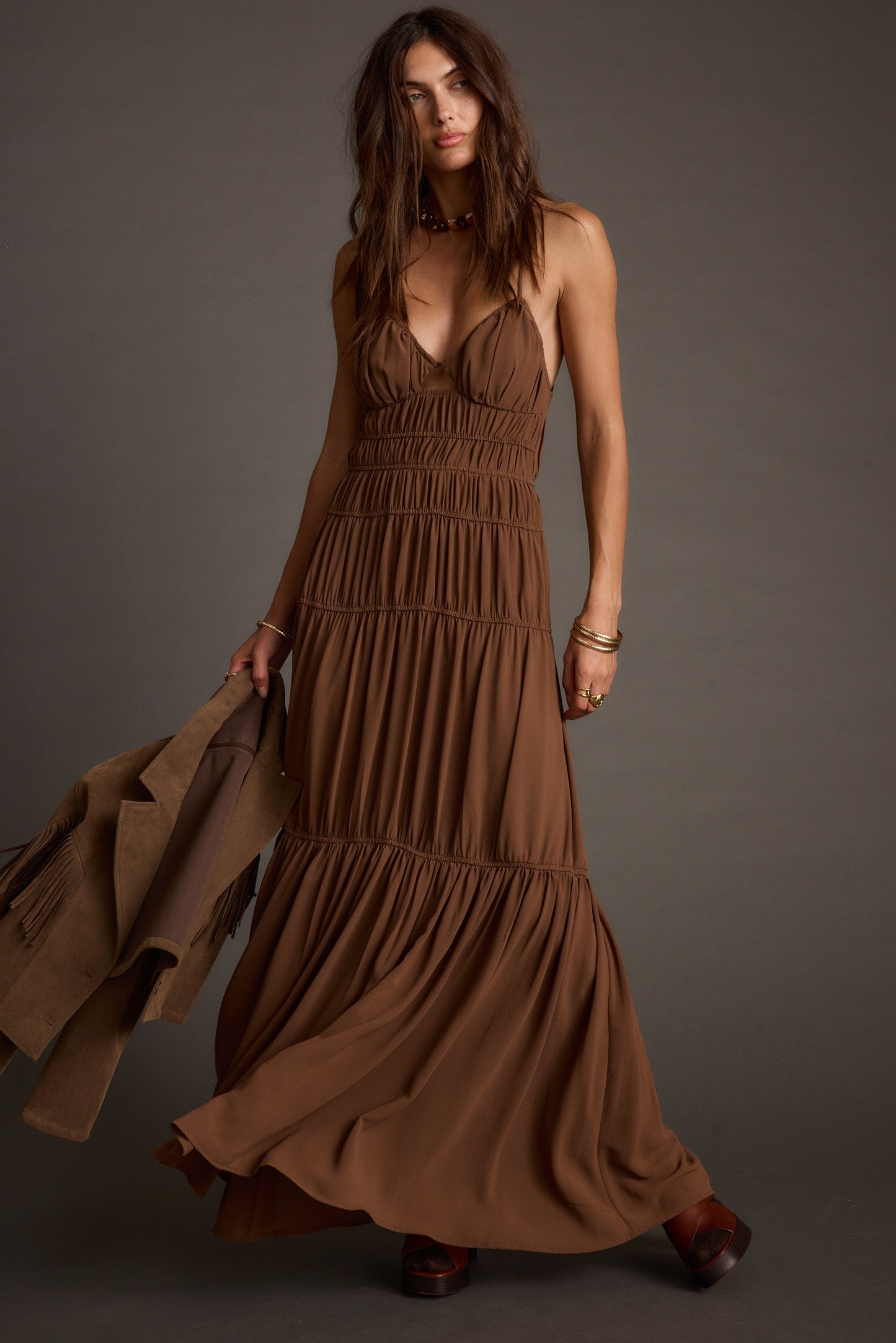 Adelina Mocha Maxi Dress