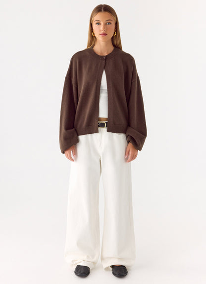 Annie One Button Cardigan - Chocolate