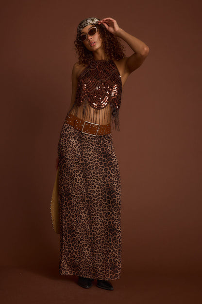 Cleo Espresso Beaded Halter Top