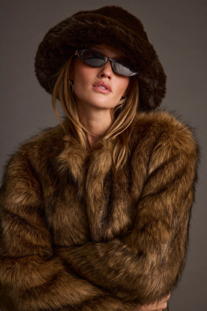 Bucket Down Espresso Faux Fur Hat