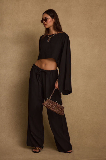 Clear Breeze Black Linen Pants