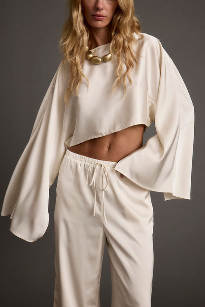 Clear Breeze Cream Satin Pants