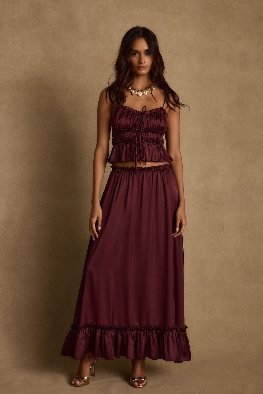 Dahlia Mulberry Satin Tank