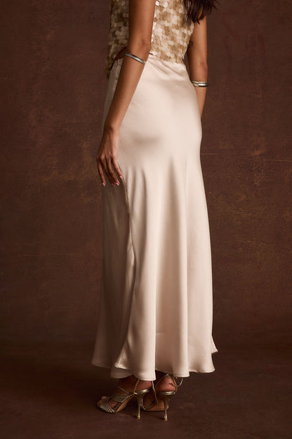 Dolce Champagne Satin Maxi Skirt